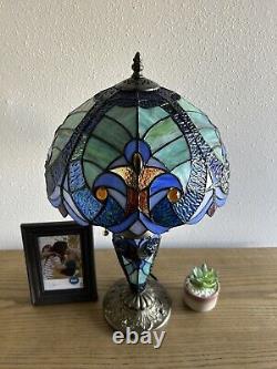 Enjoy Tiffany Style Table Lamp Blue Stained Glass Liaison Lamp Vintage H22W12