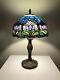 Enjoy Tiffany-style Table Lamp Blue Stained Glass Tulip Flowers Vintage 19h12w