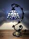 Enjoy Tiffany Style Table Lamp Blue Stained Glass Vintage 20.5h11w