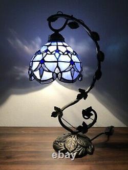 Enjoy Tiffany Style Table Lamp Blue Stained Glass Vintage 20.5H11W