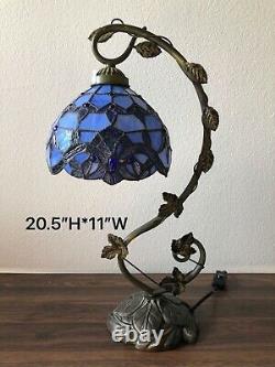Enjoy Tiffany Style Table Lamp Blue Stained Glass Vintage 20.5H11W