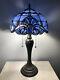 Enjoy Tiffany Style Table Lamp Blue Stained Glass Vintage H22w12 Inch