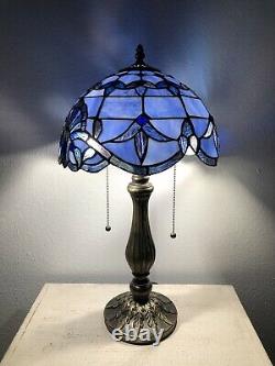 Enjoy Tiffany Style Table Lamp Blue Stained Glass Vintage H22W12 Inch