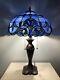 Enjoy Tiffany Style Table Lamp Blue Stained Glass Vintage H24w16 Inch