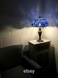 Enjoy Tiffany Style Table Lamp Blue Stained Glass Vintage H24W16 Inch