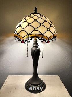Enjoy Tiffany Style Table Lamp Crystal Bean Gold Stained Glass Vintage 22H12W