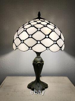 Enjoy Tiffany Style Table Lamp Crystal Bean White Stained Glass Vintage 19H12W