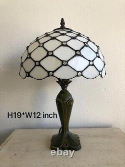 Enjoy Tiffany Style Table Lamp Crystal Bean White Stained Glass Vintage 19H12W