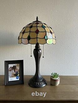 Enjoy Tiffany Style Table Lamp Crystal Beans Gold Stained Glass Vintage H22W12