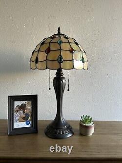 Enjoy Tiffany Style Table Lamp Crystal Beans Gold Stained Glass Vintage H22W12