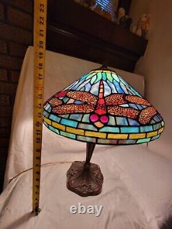Enjoy Tiffany Style Table Lamp Dragonfly Green Blue Stained Glass Vintage H22W16
