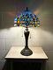 Enjoy Tiffany Style Table Lamp Dragonfly Sky Blue Stained Glass Vintage H22w12