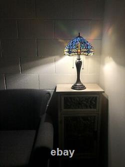 Enjoy Tiffany Style Table Lamp Dragonfly Sky Blue Stained Glass Vintage H22W12