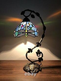 Enjoy Tiffany Style Table Lamp Dragonfly Sky Blue Stained Glass Vintage Set of 2