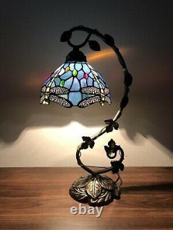 Enjoy Tiffany Style Table Lamp Dragonfly Sky Blue Stained Glass Vintage Set of 2