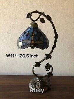 Enjoy Tiffany Style Table Lamp Dragonfly Sky Blue Stained Glass Vintage Set of 2