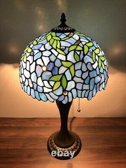 Enjoy Tiffany Style Table Lamp Green Leave Stained Glass Antique Vintage H22