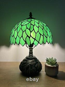 Enjoy Tiffany Style Table Lamp Green Leaves Stained Glass Included LED Bulb H14