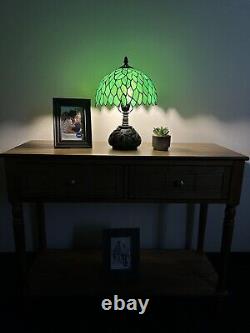 Enjoy Tiffany Style Table Lamp Green Leaves Stained Glass Included LED Bulb H14