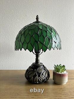 Enjoy Tiffany Style Table Lamp Green Leaves Stained Glass Included LED Bulb H14