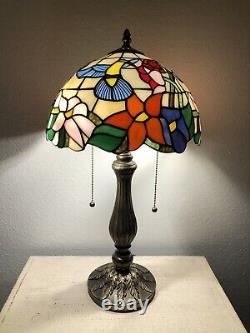 Enjoy Tiffany Style Table Lamp Hummingbird Flower Stained Glass Vintage H22W12