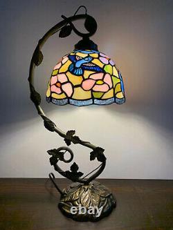 Enjoy Tiffany Style Table Lamp Hummingbird Flowers Stained Glass Antique 20.5H