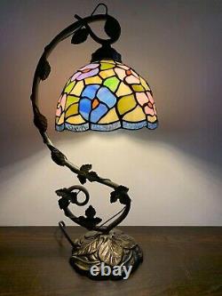 Enjoy Tiffany Style Table Lamp Hummingbird Flowers Stained Glass Antique 20.5H