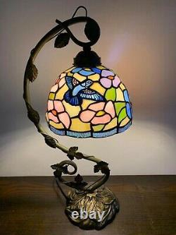 Enjoy Tiffany Style Table Lamp Hummingbird Flowers Stained Glass Antique 20.5H