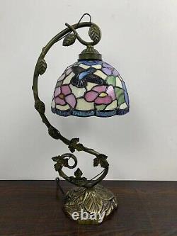 Enjoy Tiffany Style Table Lamp Hummingbird Flowers Stained Glass Antique 20.5H