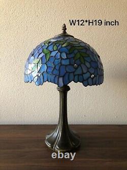 Enjoy Tiffany-Style Table Lamp Leaf Blue Stained Glass Vintage 19H12W
