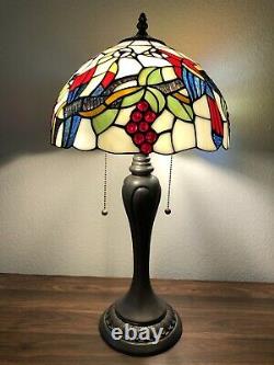 Enjoy Tiffany Style Table Lamp Parrots Grape Stained Glass Vintage H22W12 Inch