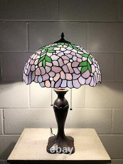 Enjoy Tiffany Style Table Lamp Purple Leave Stained Glass Vintage H24W16 Inch