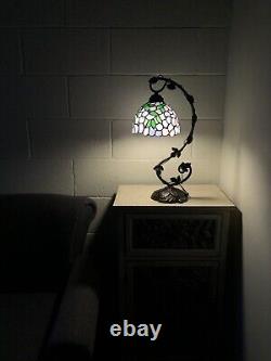 Enjoy Tiffany Style Table Lamp Purple Stained Glass Green Leave Vintage H21W11