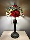 Enjoy Tiffany Style Table Lamp Rose Flowers Stained Glass Vintage H22w12 Inch