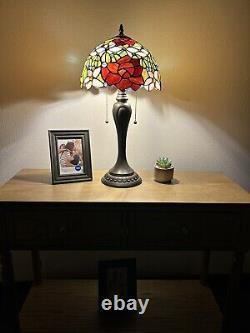 Enjoy Tiffany Style Table Lamp Rose Flowers Stained Glass Vintage H22W12 Inch