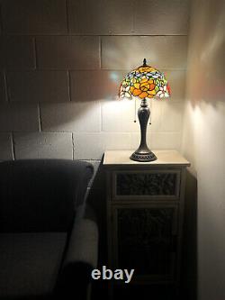 Enjoy Tiffany Style Table Lamp Rose Flowers Stained Glass Vintage H22W12 Inch