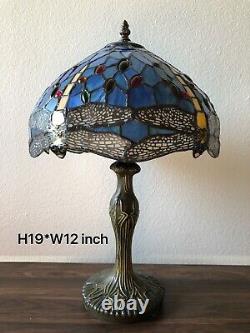 Enjoy Tiffany Style Table Lamp Sky Blue Stained Glass Dragonfly Vintage 19H12W