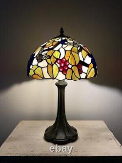 Enjoy Tiffany Style Table Lamp Stained Glass Butterfly Grape Vintage H19W12 In