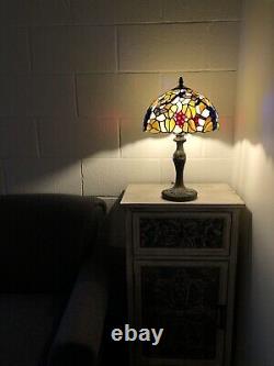 Enjoy Tiffany Style Table Lamp Stained Glass Butterfly Grape Vintage H19W12 In