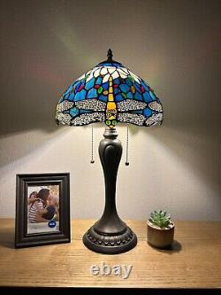 Enjoy Tiffany Style Table Lamp Stained Glass Dragonfly Vintage H22W12 Inch