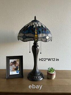 Enjoy Tiffany Style Table Lamp Stained Glass Dragonfly Vintage H22W12 Inch