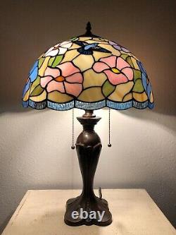 Enjoy Tiffany Style Table Lamp Stained Glass Hummingbird Flowers Vintage H24W16