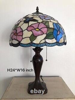 Enjoy Tiffany Style Table Lamp Stained Glass Hummingbird Flowers Vintage H24W16