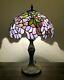 Enjoy Tiffany Style Table Lamp Stained Glass Purple Flower Antique Vintage 19h