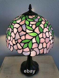 Enjoy Tiffany Style Table Lamp Stained Glass Purple Flowers Vintage H19W12 Inch