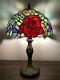 Enjoy Tiffany Style Table Lamp Stained Glass Rose Flower Vintage 19h12w
