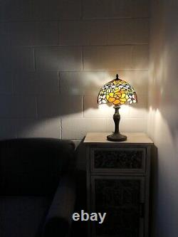 Enjoy Tiffany Style Table Lamp Stained Glass Rose Flower Vintage H19W12 Inch