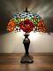 Enjoy Tiffany Style Table Lamp Stained Glass Rose Flowers Blue Vintage W16h24
