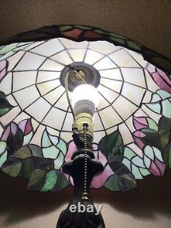 Enjoy Tiffany Style Table Lamp Stained Glass Rose Flowers Pink Green W17H24