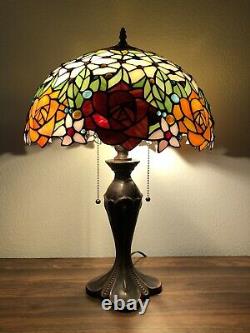 Enjoy Tiffany Style Table Lamp Stained Glass Rose Flowers Vintage ET1603 W16H24